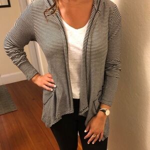 Splendid Black and White Striped Hooded Cardigan